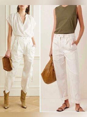 Nili Lotan Cyro Stretch Cotton Tapered Pants White Sand Size 6